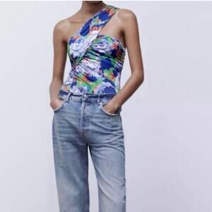 ZARA Floral bodysuit, sleeveless, snap crutch closure